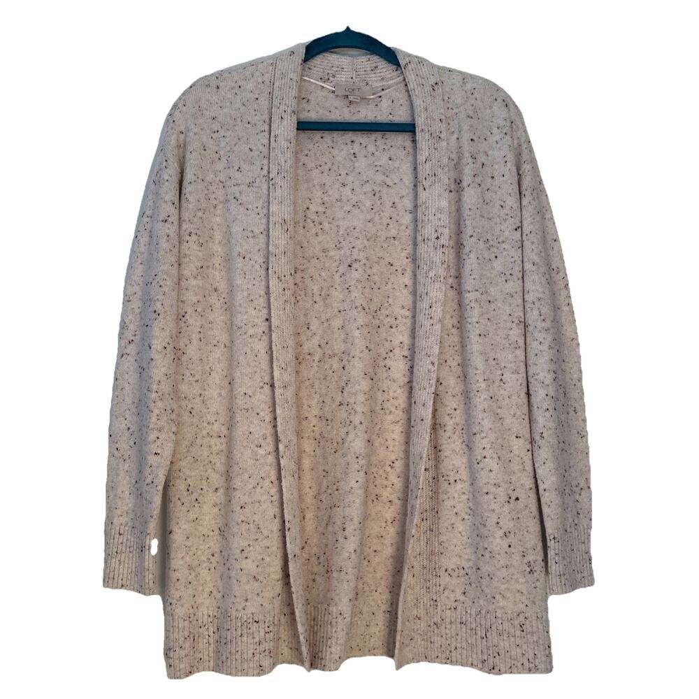 Loft Open Front Sweater Womens Sz S Beige Speckled Knit Cardigan Everyday SOFT